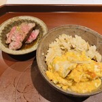 馳走 啐啄一十  - 【写真⑳】卵とじ松茸(広島県庄原市)ご飯、高森和牛頬肉