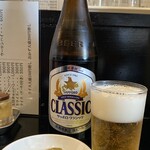 天坊 - ビンビール(中)＋定食のザーサイ