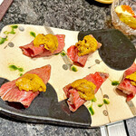 にくがとう - 「尾崎牛ランプの握り 雲丹載せ」