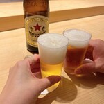 鮨 一二郎 - いただいたお酒はこちら↓↓↓薄はりグラスのサッポロ赤星で乾杯✩.*˚