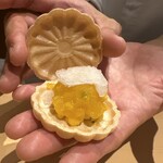 銀座 しのはら - フォアグラ　マンゴー　レモンシャーベット　最中