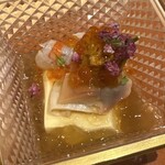 銀座 しのはら - 卵豆腐　北寄貝　車海老　いくら　蒸し雲丹　加減酢