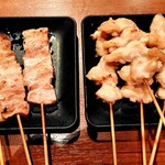 にわ・とりのすけ - 豚バラとぼんじり。脂の多い物は塩がオススメ