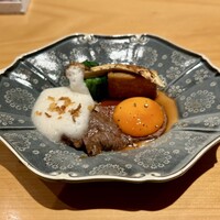 華丸吉日 - 仙台牛と松茸の焼きしゃぶ　ニラのお浸し　メレンゲ