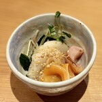 すしやのたい悟 - 貝酢の物（帆立・青柳・赤貝ひも）大好きな赤貝のひも入りは嬉しい〜(ﾉ◕ヮ◕)ﾉ*.✧