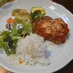 キッチン ブルー グローブ - ご飯を乗せてのワンプレート