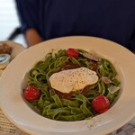 進々堂 三条河原町店 - ほうれん草のフィットチーネ　ボロネーゼソース、ポーチドエッグ乗せ