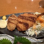 海鮮茶屋 一鮮 - 【2024.10.17(木)】日替ランチ（並盛・アジフライとヒレカツ・本日の刺身2種）990円のアジフライとヒレカツ