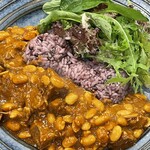 渡辺料理店 - カレーをたっぷりと周囲に乗せてくれて完成　仔羊と豆たっぷり