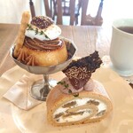 喫茶 tameiki - 栗のミニプリンアラモード720円、和栗のロールケーキ820円、薬膳茶-花柑- 600円△セット割引 50円✨これ以外 撮影失念！ケーキのトップは こしあんクリームに黒ごまチュイール♪けしの実が決めて✩