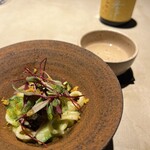 Lega - トロッコリ(手打ちパスタ)ズッキーニのソース　焼き秋刀魚と　ペアリングは日本酒篠峰