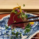 御料理 寺沢 - 鰹の備長炭と藁焼きの造り