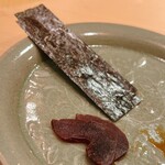 木挽町 とも樹 - 奈良漬けも海苔に巻いていただきます