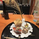 他力野割烹 - 三皿目。懐かしさを感じる田舎に原風景。