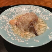 他力野割烹 - 三皿目。海老芋と毛蟹のあんかけ。毛蟹はミディアムレアで、ぷりぷりな食感を残しとても甘い。