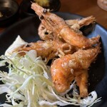 もつ焼きばん - 甘エビ揚げ。揚げ物も美味しい。