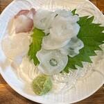 木場場外市場 まぐろ祭 - たこの刺身。新鮮だとクセがないのね。