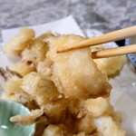 御宿 海舟 - 後造りの天ぷらは、揚げ具合も最高で、イカがふわっと柔らかく、これまた美味(^^♪