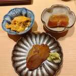 すが弥 - 握り前のツマミ、三点セット