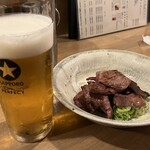 旬路 松田 - 生ビール・馬心臓厚切り炙り焼き