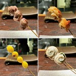 YAKITORI 燃 es - 砂肝、ふりそで（かんずり）皮パリ、肉肉しい、新銀杏、ペロペロキャンディ（ささみ＆大葉） 