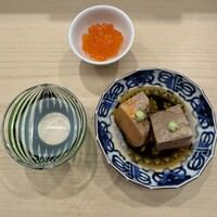 日本橋蛎殻町 すぎた - 鮟肝　いくら　鮟肝には新政の陽乃鳥を