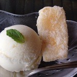 季逢庵 - 201405　季逢庵　★ランチセット（900円）★「ブランデー煎餅」が添えてあります