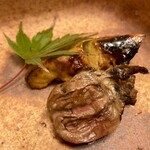 よし町 - ホロホロ鳥の白レバーとハツ　今迄食べたハツの中で1番美味しい。