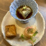 焼き鳥 のあみ - 厚揚げ　焼き茄子（無農薬）　鶏ハムのカプレーゼ
