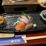 釜蔵 - 釜飯セット(竜田揚げ＋刺身＋香の物)