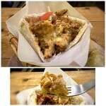 ケバブバー アンプル - ＊ピタパンの中には食べやすくカットした鶏肉がたっぷり。下には千切りのキャベツが入っていました。 少しピリ辛のソースがよく合い、美味しいですね。^^ これ好きだわ。(*｀ 艸 ´)