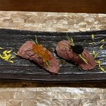 フレンチ割烹 メゾンキズク - お肉のお寿司　いくら　キャビア　のせ