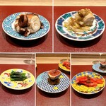パルコ フィエラ - 前菜5種 　・水蛸の八角紹興酒煮 　・発酵白菜蒸し鶏 　・自家製干しエビとほうれん草の胡麻和え 　・黒イチジク はるきちオーガニックファームの落花生のソース
      　・雉子谷さんパプリカの香港風