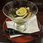 懐石 ふじ木 - 先付けの松茸と水菜のすだち柚和え