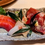 自遊庵 ねぎぼうず - お造り(ひがしもの、アイナメ、ヒラメ、ヒラメのエンガワ、ブリ、カツオ、ミズダコ)