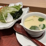 鮨政庭 - サラダと茶碗蒸し