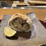 おかもと - 6皿目
      松茸の鱧巻き、平兵衛酢