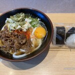 気比そばあまの - にく玉うどん ¥520- おぼろトッピング¥60- おにぎり¥250- (2024/10/21)