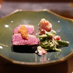 とり茶太郎 - 鴨ロース、クレソン黒無花果のリコッタチー和え