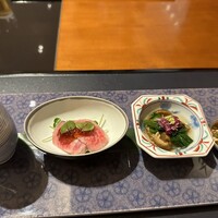 佐賀牛 季楽 銀座  - 久しぶりの季楽さん。安定のせいろランチ。先ずは前菜たち。どれも手が込んでて、うま〜。