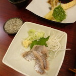 蕎麦 政海本舗 - 鯵の刺身と天ぷら付き