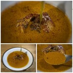 ぐぐカレー。 - ＊チキンはカリッと焼かれ美味しい。^^ *ルーは美味しいけれど、辛いですね。(^◇^;) 辛い、美味しいを繰り返しつつ、沢山お水を飲みながら頂きました。(@@;)