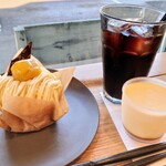 新栗のモンブラン、ピュアプリン、アイスコーヒー