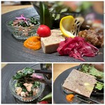 メルモーゾ ダ ドロカワ - ＊烏賊とほうれん草のラグー。 ＊栗と天草大王のテリーヌ。オレンジ色のソースを付けて頂くのですが、滑らか食感で栗に甘みを感じ美味しい。