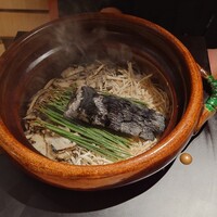鈴田式 - 薪で焼いた松茸ご飯　最後に薪で燻して