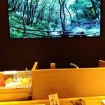 268799516 - カウンターのモニターには美しい自然が。