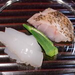 あき山 - 2024.10 お造り（徳島産ノドグロ、京都産シロイカ、醤油、酢橘、塩、本わさび）