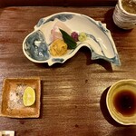 霞町 やまがみ - 造り 明石の鯛 唐津の赤うに