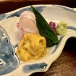 霞町 やまがみ - 造り 明石の鯛 唐津の赤うに