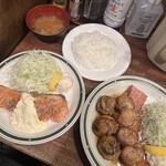 かつれつ四谷たけだ - ホタテバター焼定食おかず増し(180g) ¥1,700＋サーモンバター焼 単品¥1,030